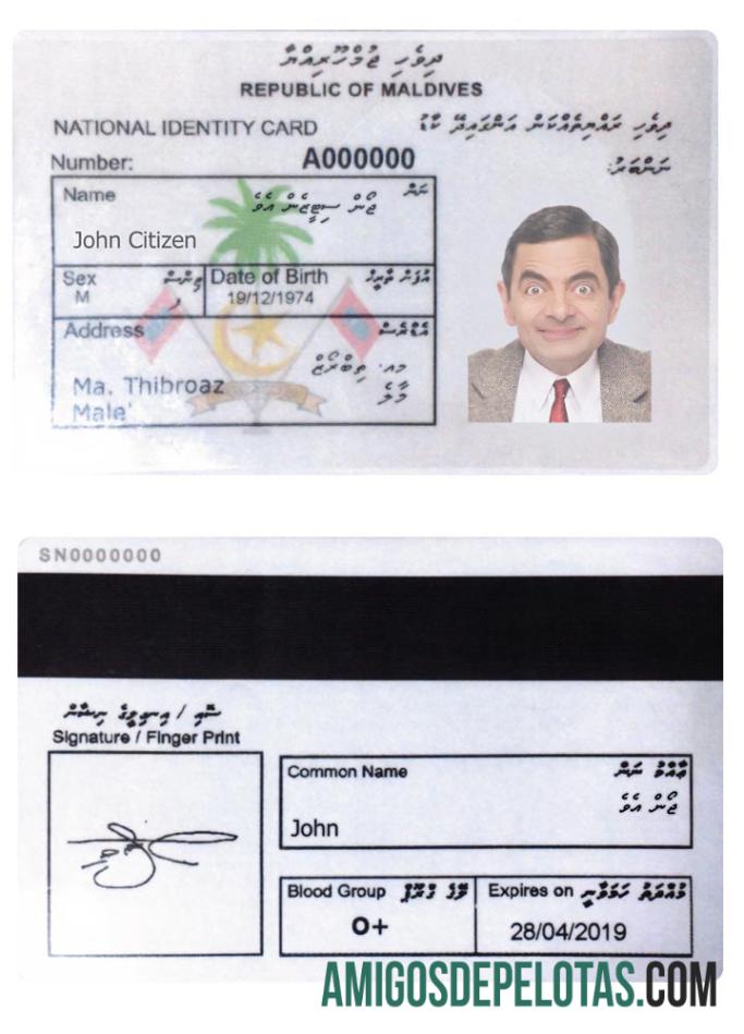 Exemplo de carteira de identidade das Maldivas